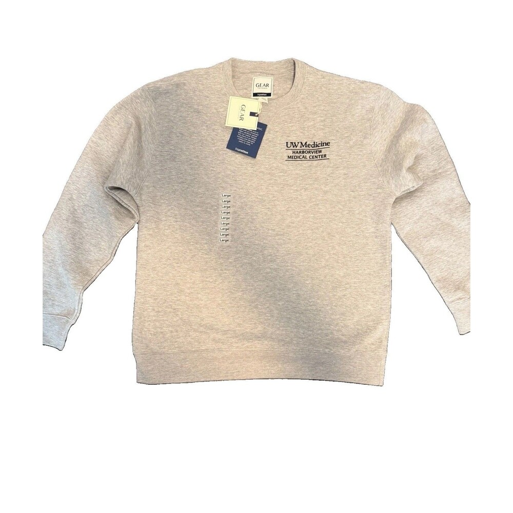 GEAR bigcotton UW Men's Gray Crew Neck Fleece Pullover Graphic Logo Sweatshirt L